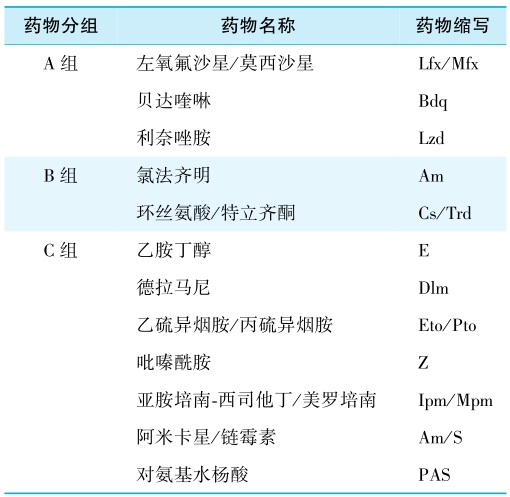 表2 WHO推荐的抗结核药品分组（2018年更新版）